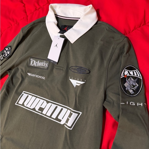 Jordan Men's Olive Long Sleeve Polo Shirt - Picture 3 of 4